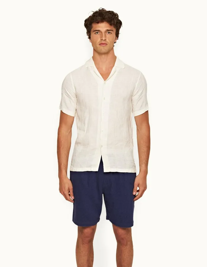 Men Orlebar Brown Shirts Hibbert Linen Sandbar