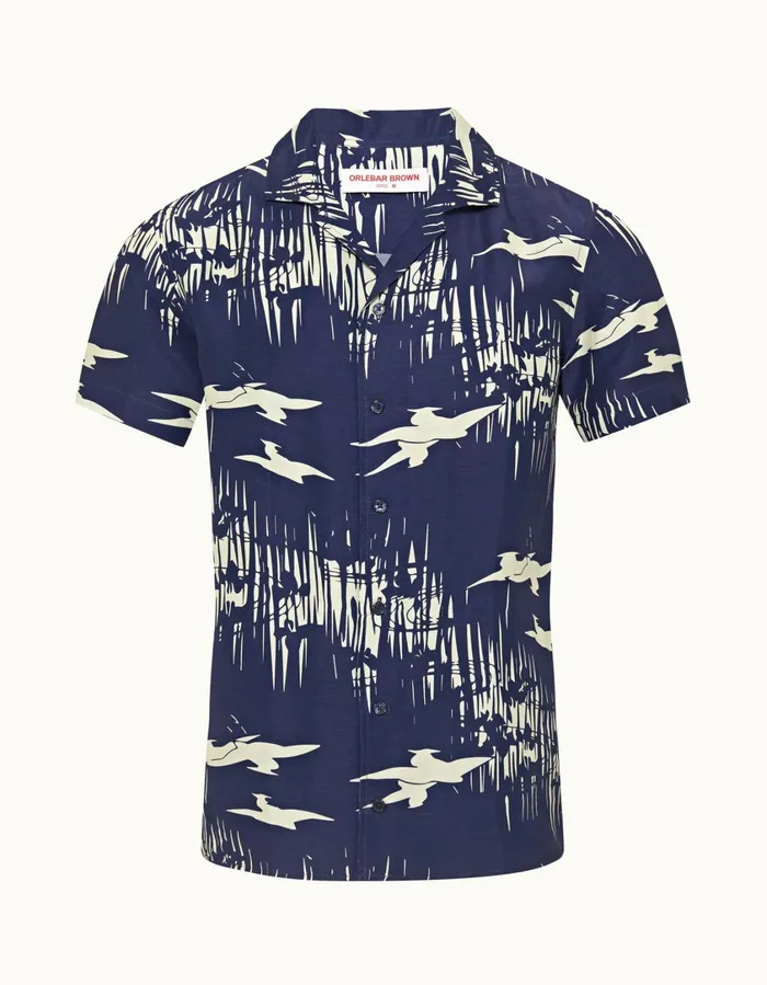 Men Orlebar Brown Shirts Hibbert Midnight Navysea Mist