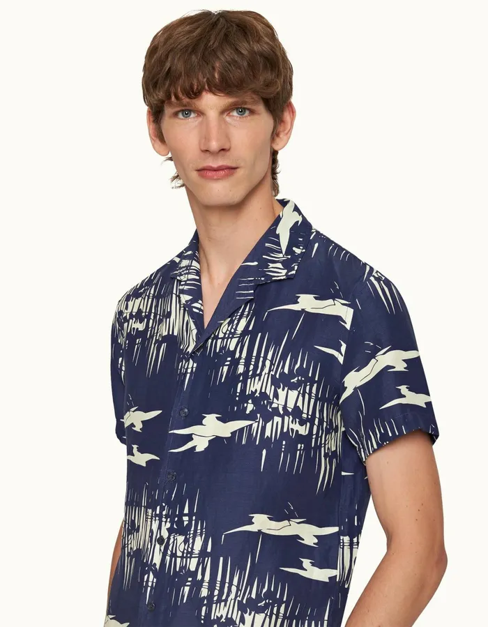 Men Orlebar Brown Shirts Hibbert Midnight Navysea Mist