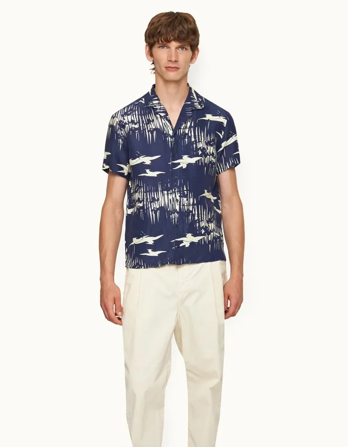Men Orlebar Brown Shirts Hibbert Midnight Navysea Mist