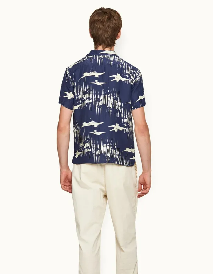 Men Orlebar Brown Shirts Hibbert Midnight Navysea Mist