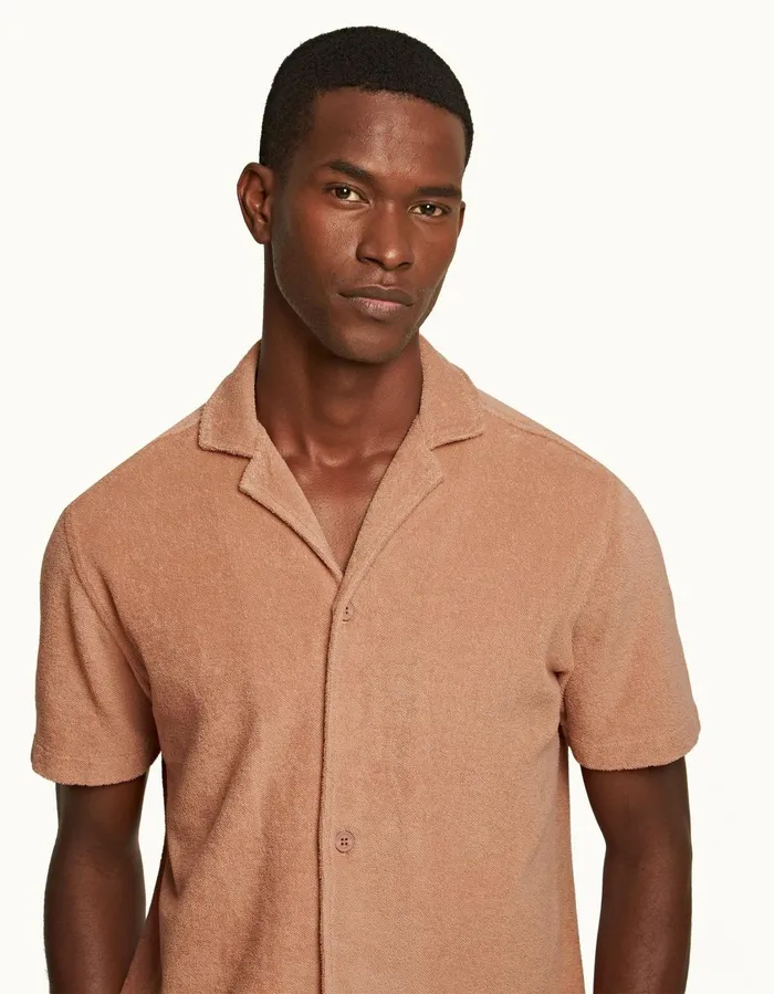 Men Orlebar Brown Shirts Howell Towelling Caramel Pink