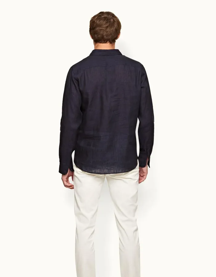Men Orlebar Brown Shirts Percy Dark Navy