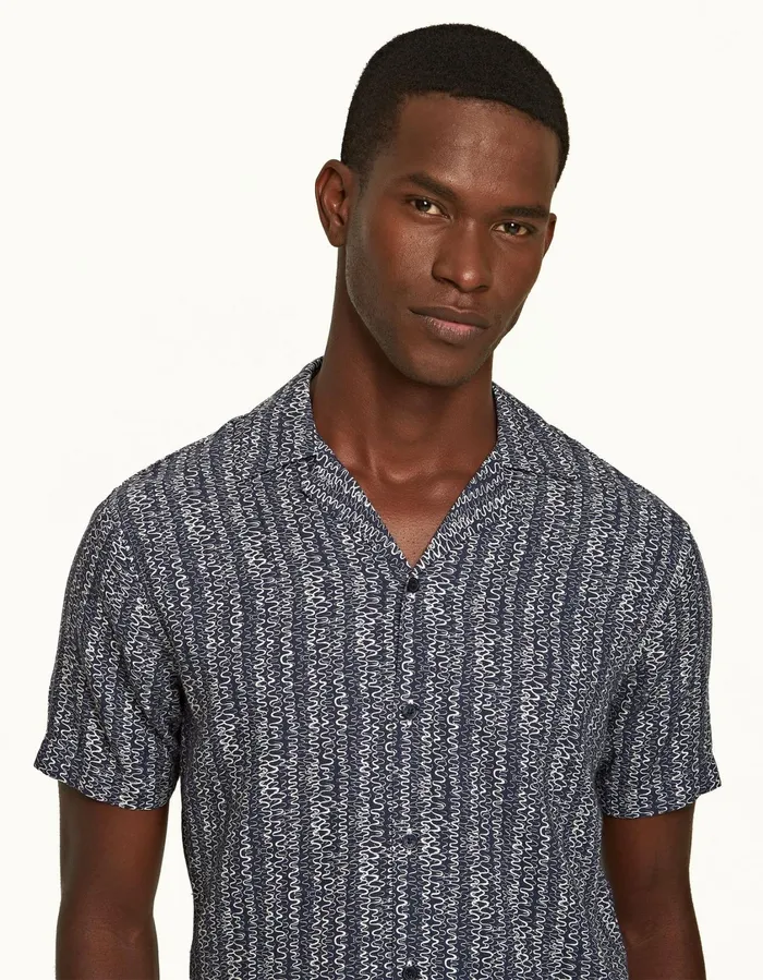Men Orlebar Brown Shirts Travis Midnight Navy