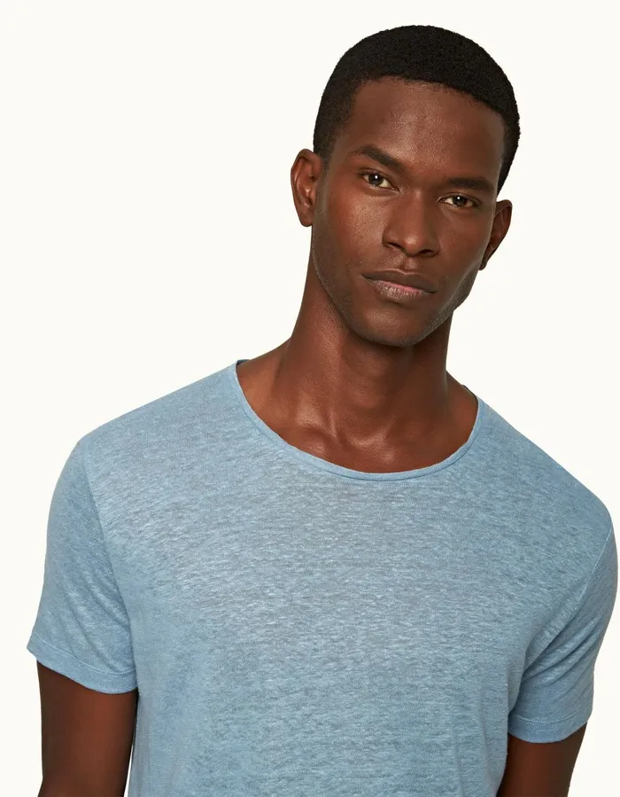 Men Orlebar Brown TShirts ObT Linen Wish Blue