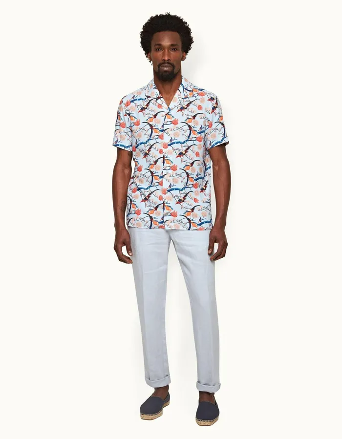 Men Orlebar Brown Trousers Griffon Linen Light Island Sky