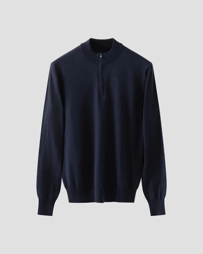 Men Quarter Zip Sweater Blue Eton Knitwear Men Quarter Zip Sweater Blue Eton Knitwear