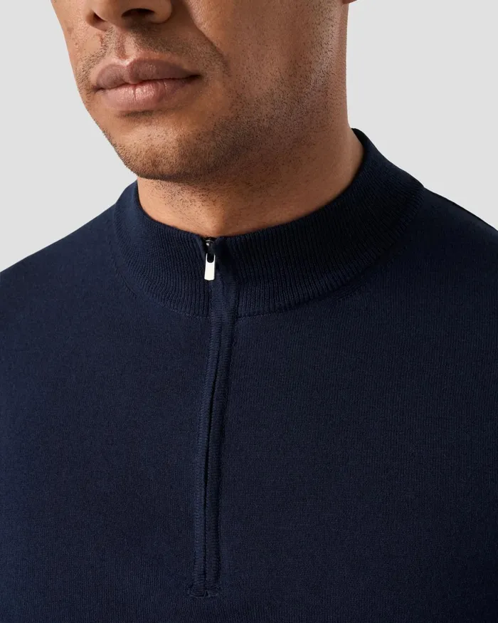 Men Quarter Zip Sweater Blue Eton Knitwear Men Quarter Zip Sweater Blue Eton Knitwear