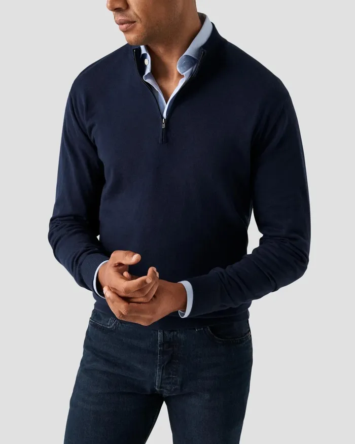 Men Quarter Zip Sweater Blue Eton Knitwear Men Quarter Zip Sweater Blue Eton Knitwear