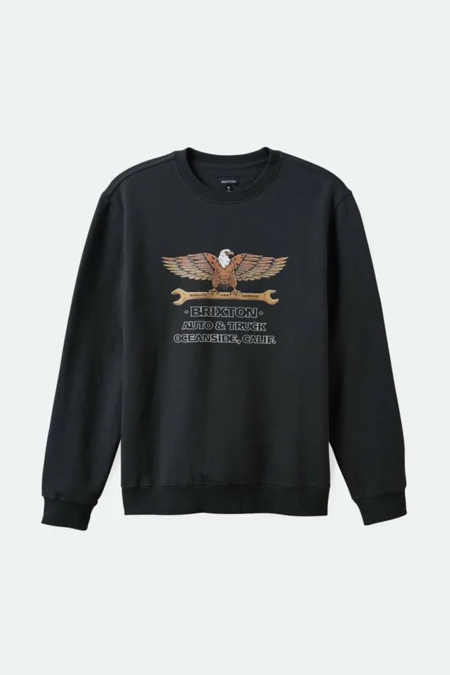 Men Repair Crew Washed Black Brixton Sweatshirts and Hoodies