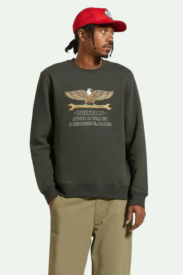 Men Repair Crew Washed Black Brixton Sweatshirts and Hoodies