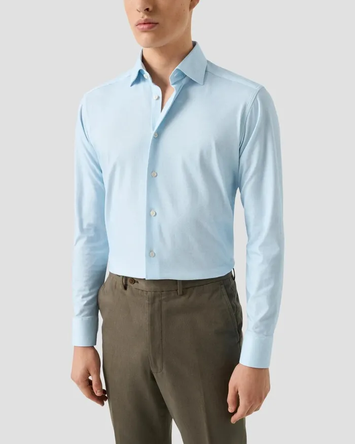 Men Solid Cotton FourWay Stretch Shirt Blue Eton Dress Shirts