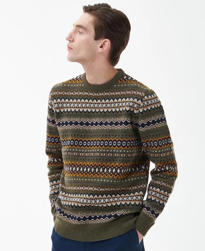 Men Sweaters Barbour Case Fair Isle Jumper Navy Marl
