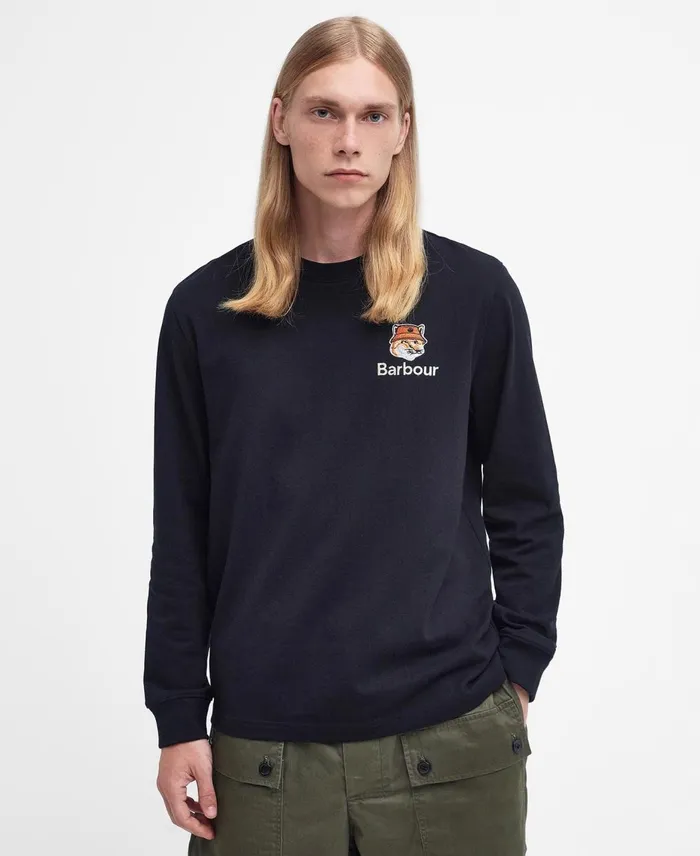 Men TShirts Barbour X Maison Kitsun Fox Head TShirt Grey Marl