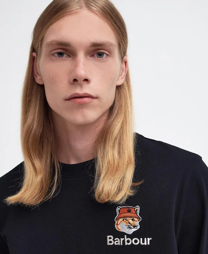 Men TShirts Barbour X Maison Kitsun Fox Head TShirt Grey Marl Men TShirts Barbour X Maison Kitsun Fox Head TShirt Grey Marl
