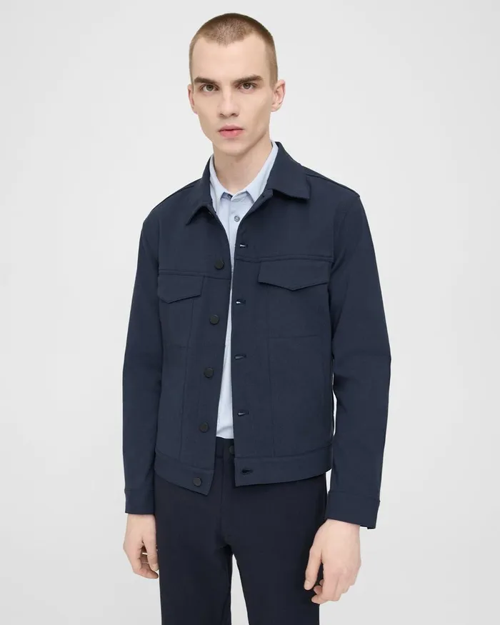 Men Theory Blazers Jackets River Trucker Jacket In Neoteric Twill Baltic
