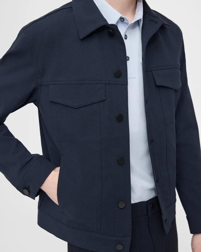 Men Theory Blazers Jackets River Trucker Jacket In Neoteric Twill Baltic