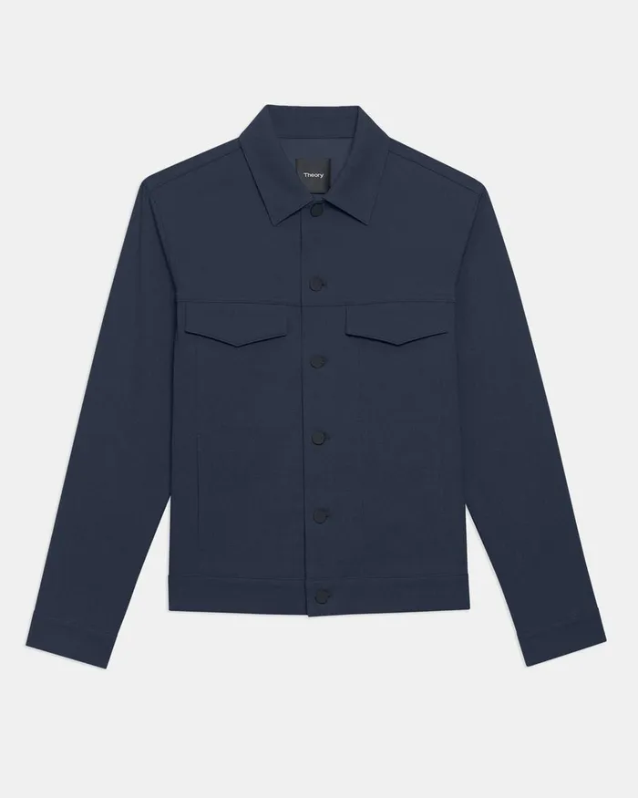 Men Theory Blazers Jackets River Trucker Jacket In Neoteric Twill Baltic