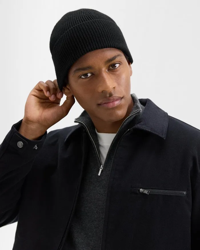Men Theory Hats Gloves Scarves Camden Beanie In Ribbed Cashmere Black