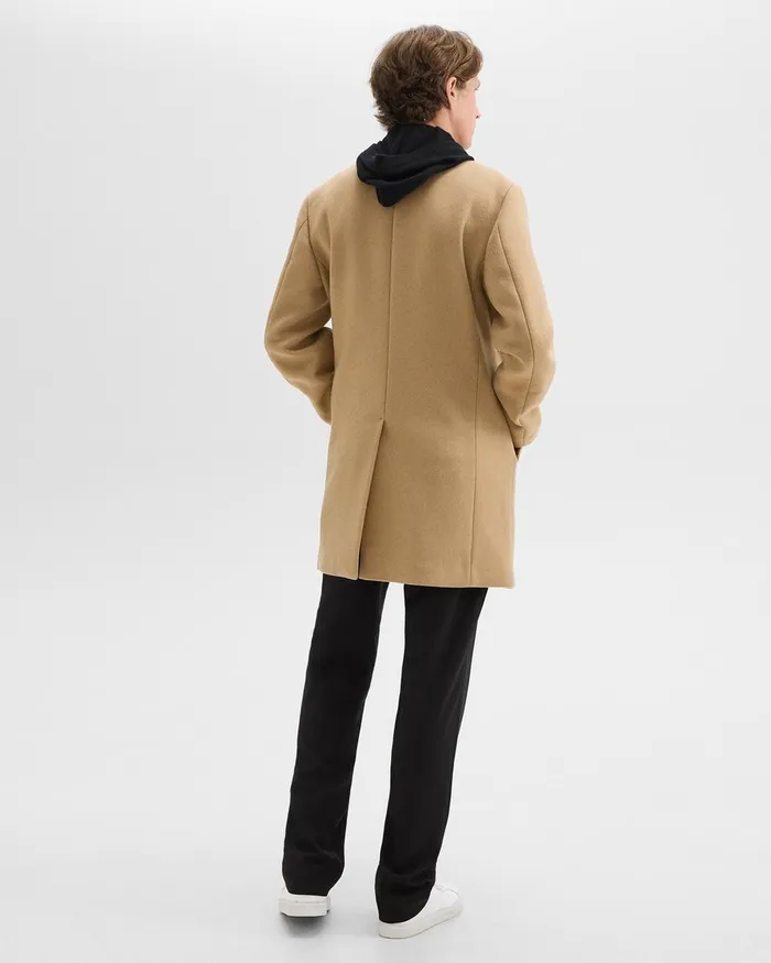 Men Theory Outerwear 3Button Topcoat In Recycled WoolBlend Melton New Camel