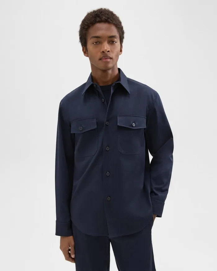 Men Theory Outerwear Garvin Shirt Jacket In Organic Cotton Baltic