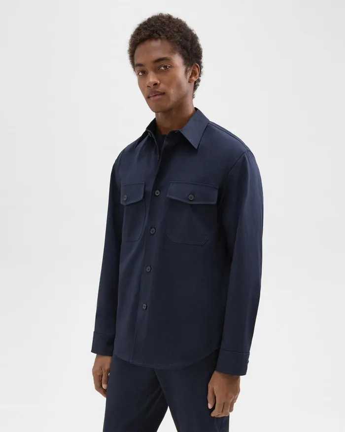 Men Theory Outerwear Garvin Shirt Jacket In Organic Cotton Baltic