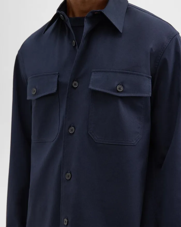 Men Theory Outerwear Garvin Shirt Jacket In Organic Cotton Baltic
