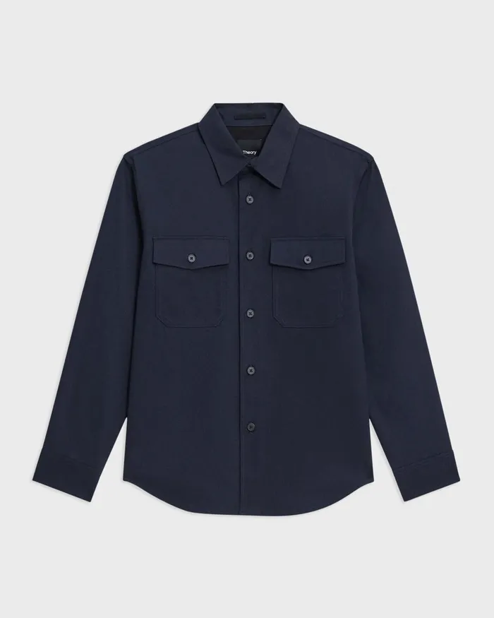 Men Theory Outerwear Garvin Shirt Jacket In Organic Cotton Baltic