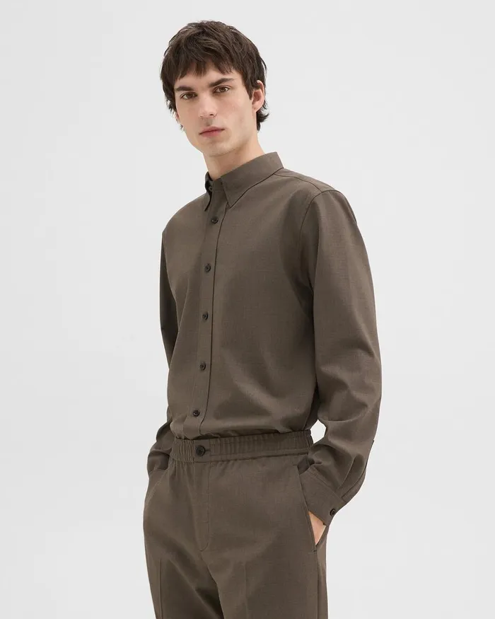 Men Theory Shirts Hugh Shirt In Virgin Wool Fossil Melange