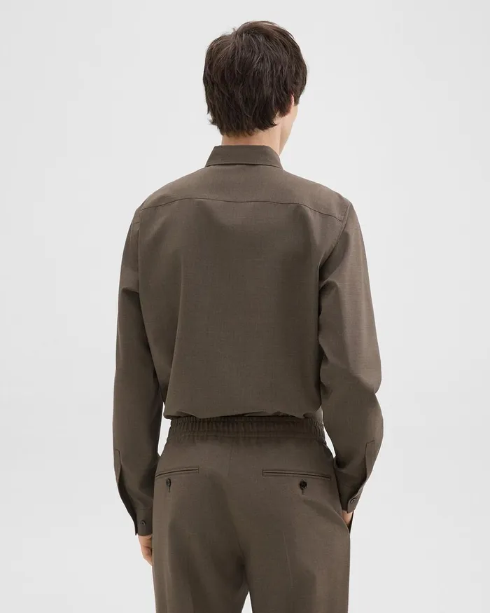 Men Theory Shirts Hugh Shirt In Virgin Wool Fossil Melange