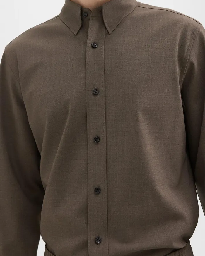 Men Theory Shirts Hugh Shirt In Virgin Wool Fossil Melange