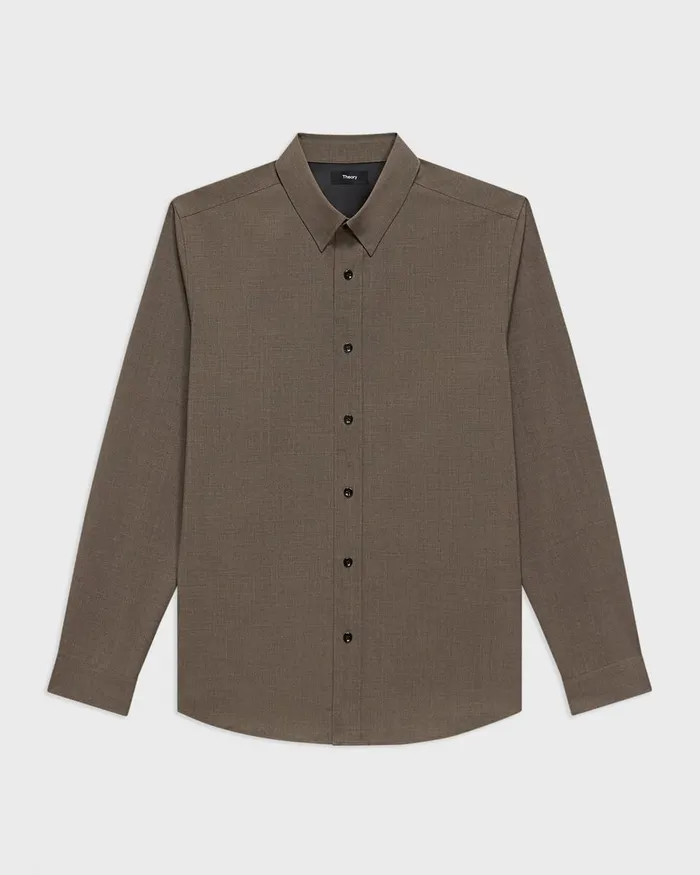 Men Theory Shirts Hugh Shirt In Virgin Wool Fossil Melange