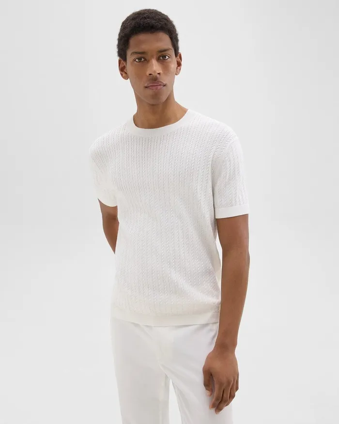 Men Theory Sweaters Cardigans Cable Knit Tee In Cotton Ivory