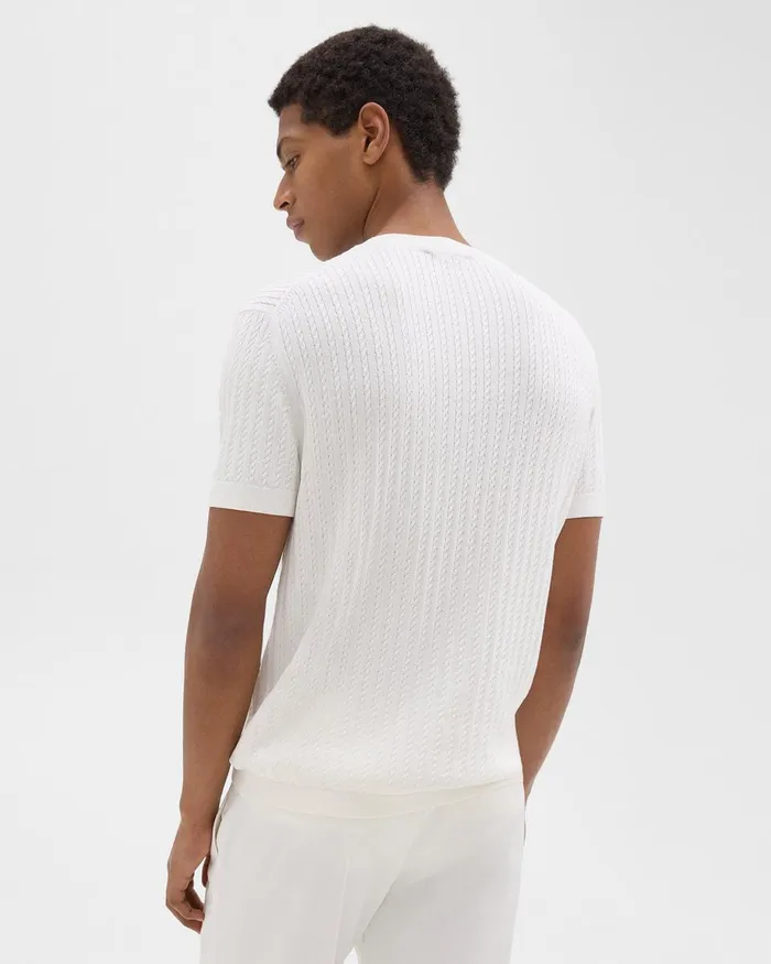 Men Theory Sweaters Cardigans Cable Knit Tee In Cotton Ivory
