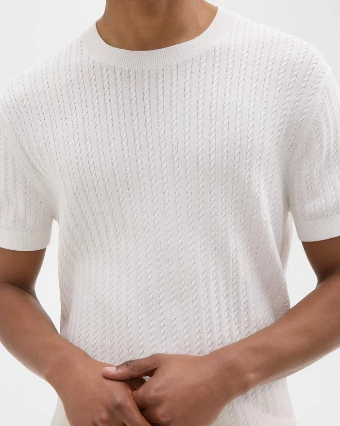 Men Theory Sweaters Cardigans Cable Knit Tee In Cotton Ivory