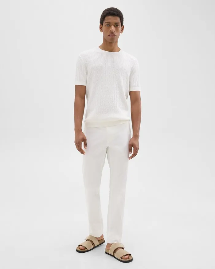 Men Theory Sweaters Cardigans Cable Knit Tee In Cotton Ivory