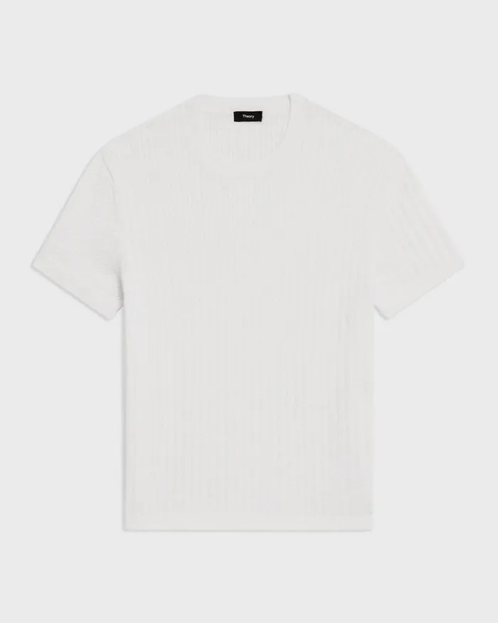 Men Theory Sweaters Cardigans Cable Knit Tee In Cotton Ivory