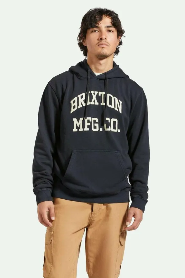 Men Varsity Broken In Hoodie Black Worn Wash Brixton Sweatshirts and Hoodies
