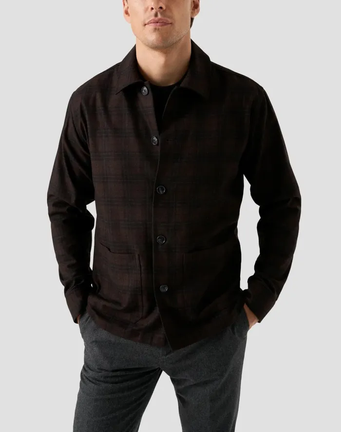 Men Wool Cashmere Overshirt Brown Eton Overshirts