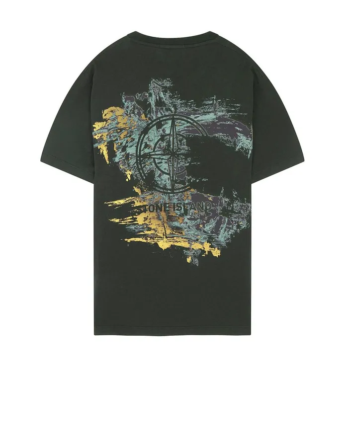 Mens 2Ns81 Paint Stroke 2 Short Sleeve TShirt In Dark Forest Stone Island TShirts