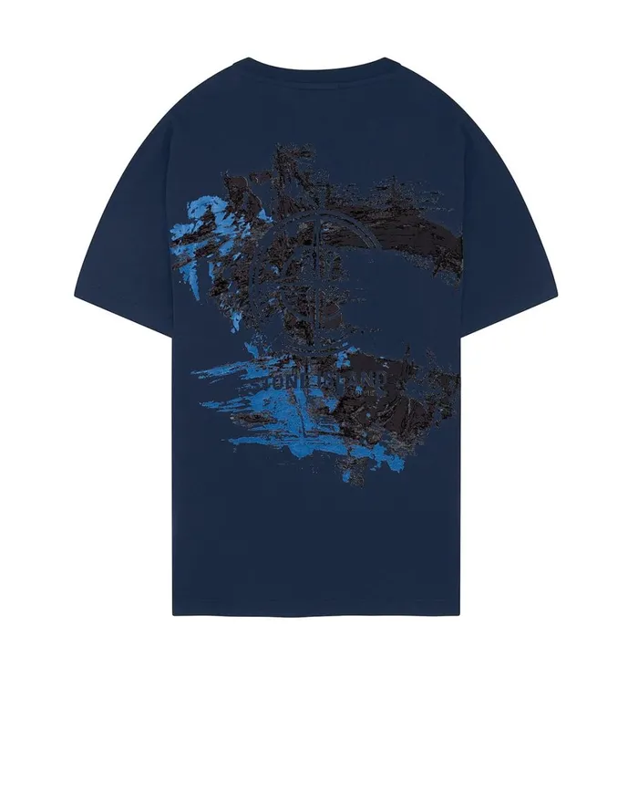 Mens 2Ns81 Paint Stroke 2 Short Sleeve TShirt In Marine Blue Stone Island TShirts