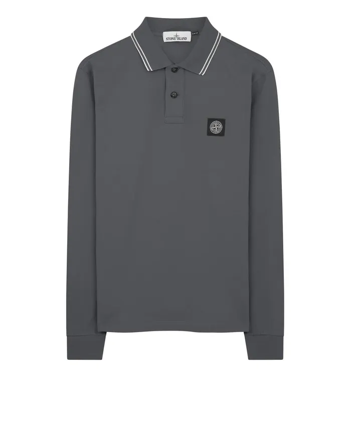 Mens 2Ss18 Long Sleeve Polo Shirt In Charcoal Stone Island Polo Shirts