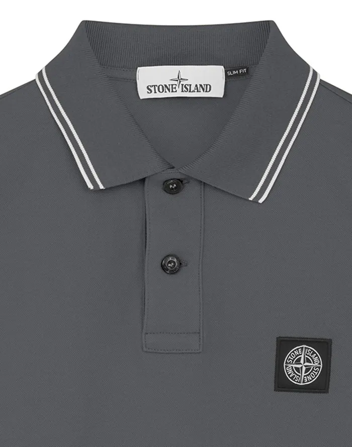 Mens 2Ss18 Long Sleeve Polo Shirt In Charcoal Stone Island Polo Shirts