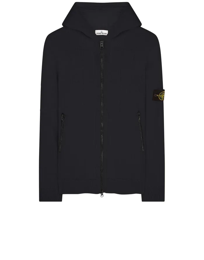 Mens 579B7 Hooded Knitted Cardigan In Black Stone Island Knitwear