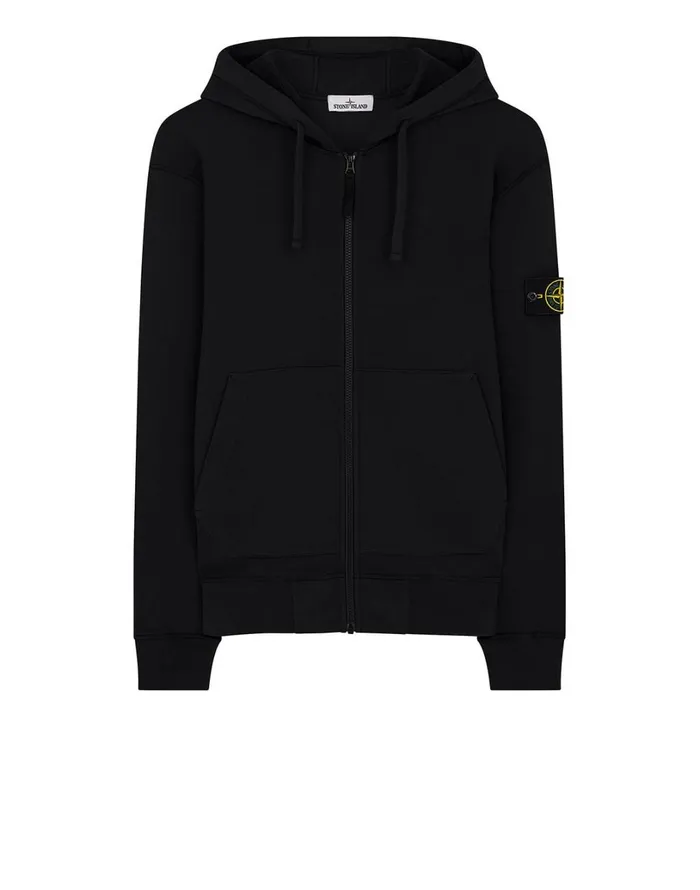 Mens 64220 Hooded Full Zip Sweatshirt In Black Stone Island Sweatshirts