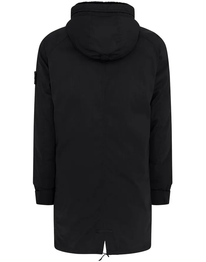 Mens Coats and Jackets Stone Island 716F2 Stretch Wool NylonTc Down Ghost Piece Fishtail Parka In BlackJackets Black