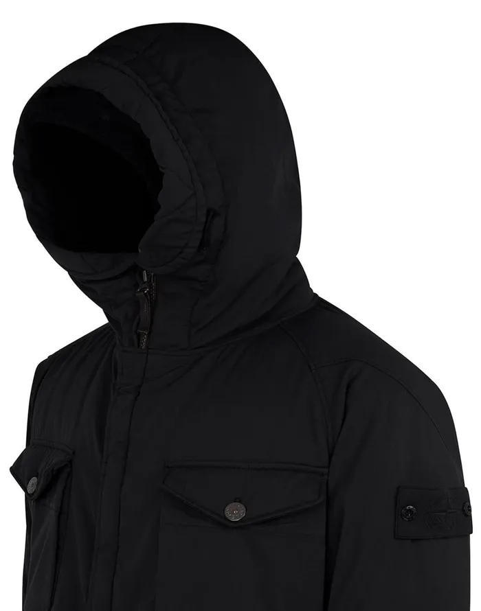 Mens Coats and Jackets Stone Island 716F2 Stretch Wool NylonTc Down Ghost Piece Fishtail Parka In BlackJackets Black