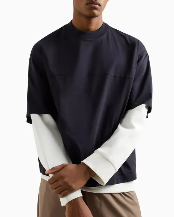 Mercerized Cotton Shortsleeved Sweatshirt Navyblue Men Armani Sweatshirts Mercerized Cotton Shortsleeved Sweatshirt Navyblue Men Armani Sweatshirts