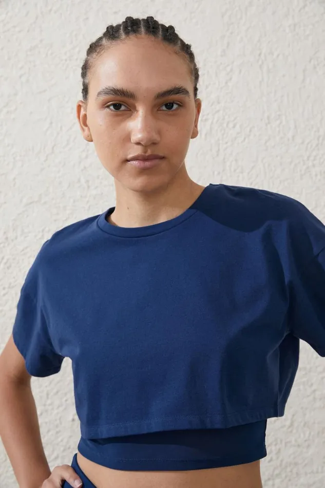 Mesh Layered Tshirt Navy Peony Women Cotton On Tops
