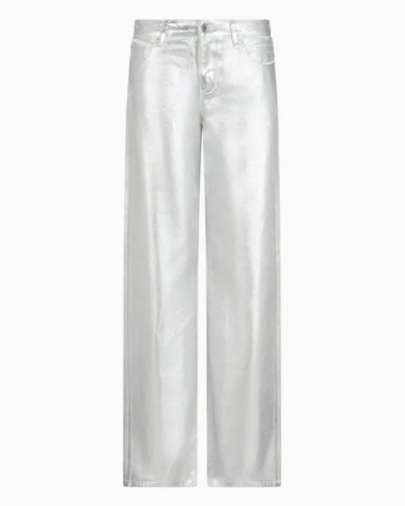 Metallic Stiff Cotton Trousers Silver Women Armani Matching Sets